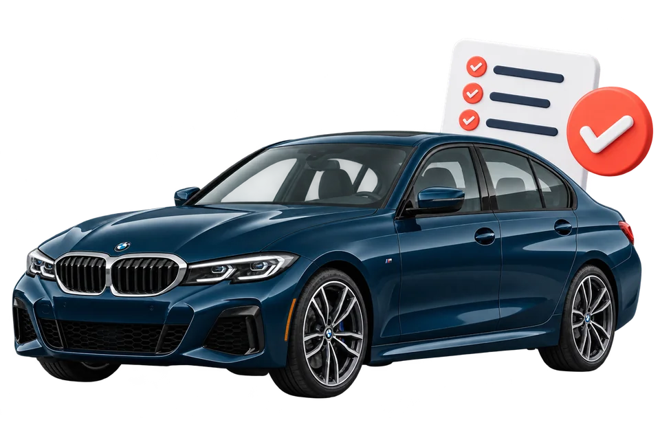 Illustrazione di una BMW e di una checklist